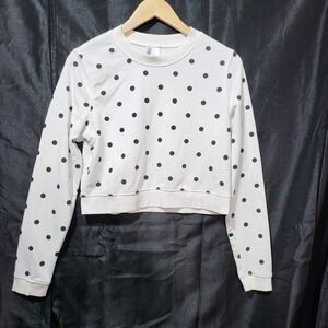 H&M Divided White Polka Dot Cropped Sweatshirt Crew Neck Womens Medium